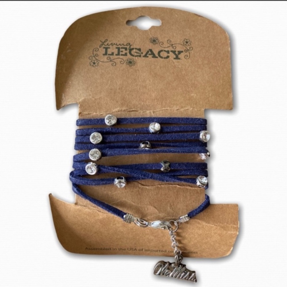 Ole Miss Rhinestone Suede Wrap Bracelet